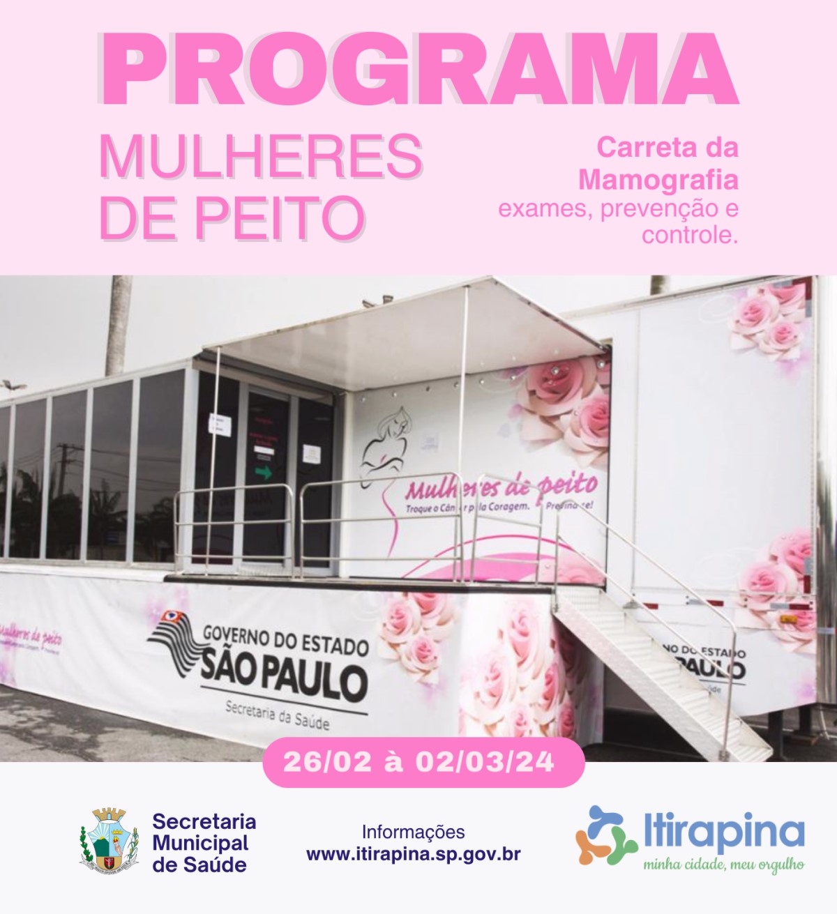 Itirapina: Programa Mulheres de Peito: Faça seu exame de mamografia! -  Grupo Rc1 - Multiplicando oportunidades no interior